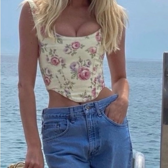 Heavy Manners Tops - Heavy Manners Cream Floral Crop Top